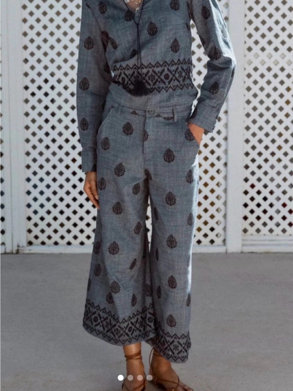 Zara Gray Printed Wide-Leg Culottes with Black Motif